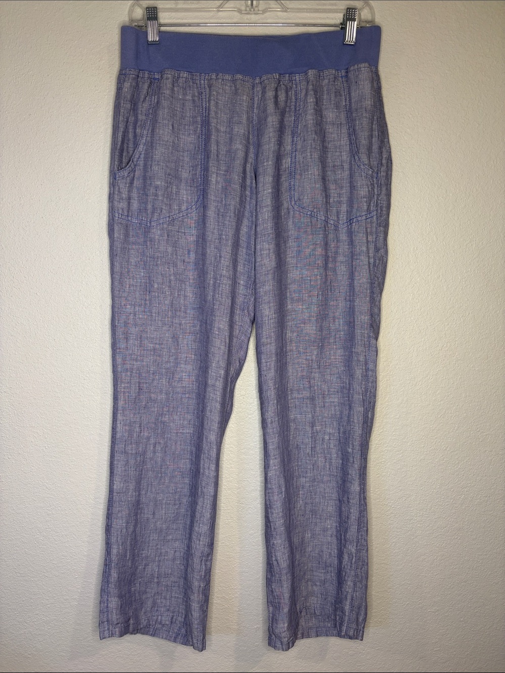 Toad & Co ‘Flip Top Lithe’ linen pants pull on straight wider leg blue 6